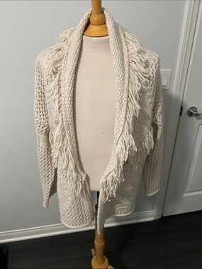 Stitch Ivory Fringe Open-Front Cardigan